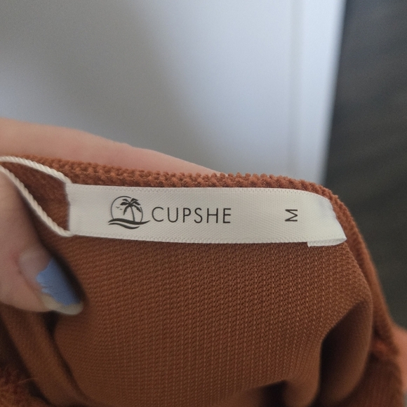 NWT Medium Cupshe Burnt Orange Brown Bernadette V-Neck Tiered Mini Dress - Picture 8 of 9